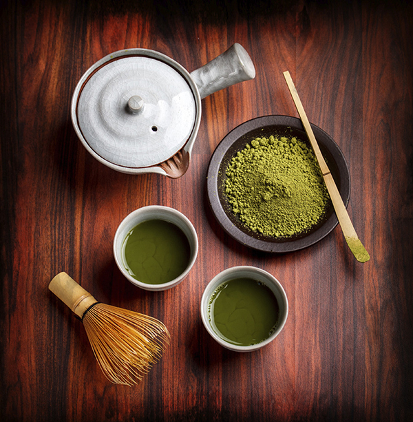 Japanese traditional tea set with powdered green tea